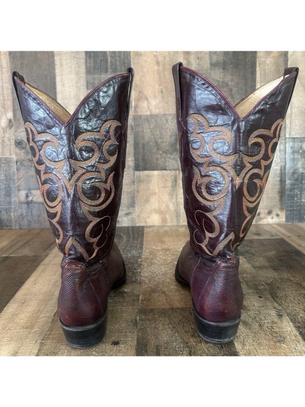 Los Altos Vintage Teju Lizard Burgundy Western Cowboy Boots Mens 10 EE - Picture 10 of 12
